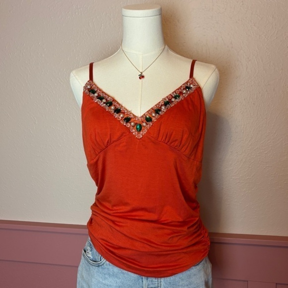 y2k babydoll beaded jewel party cami sz large orange viscose